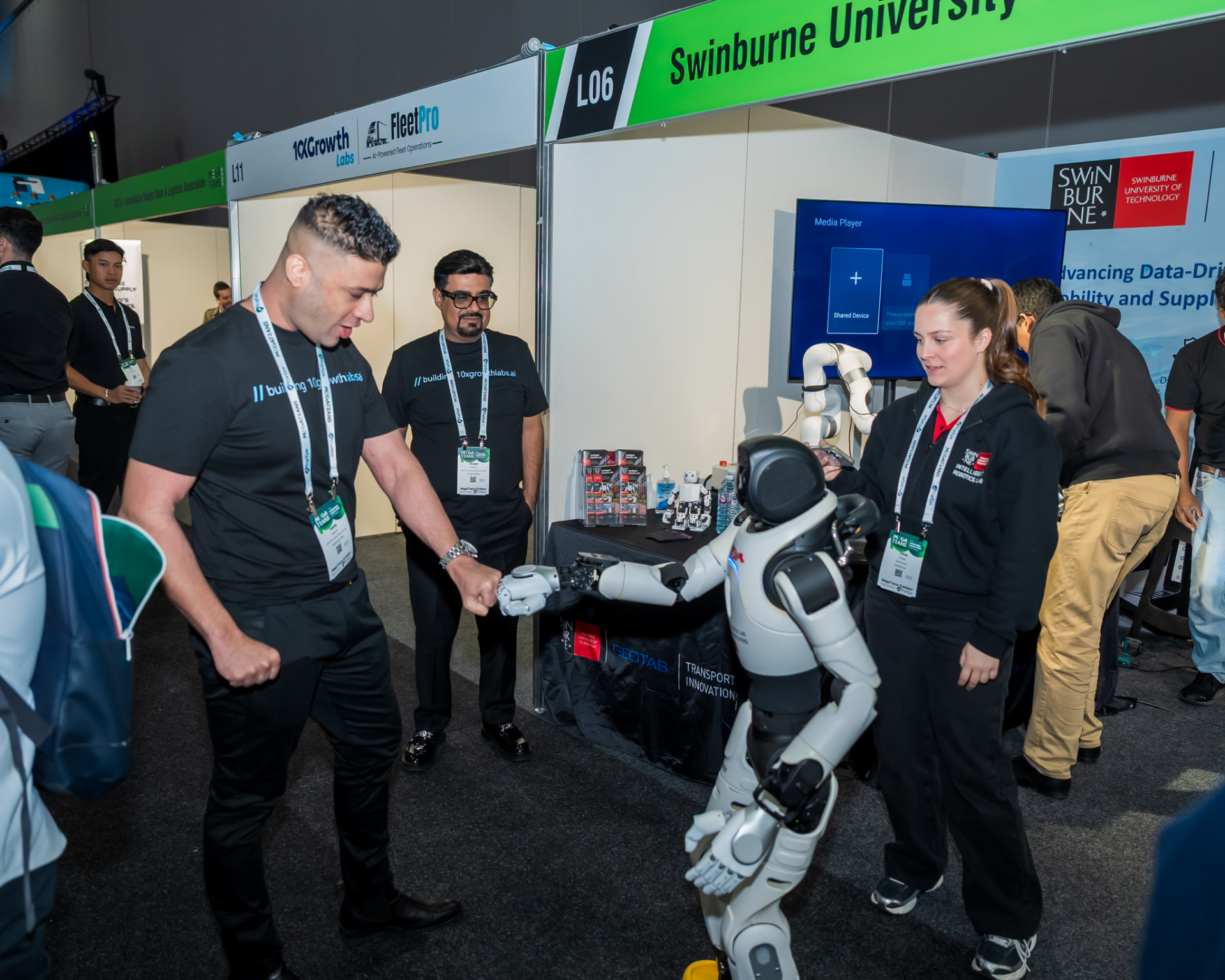 10xGrowth Labs team demonstrating robotics to visitors at MEGATRANS 2026