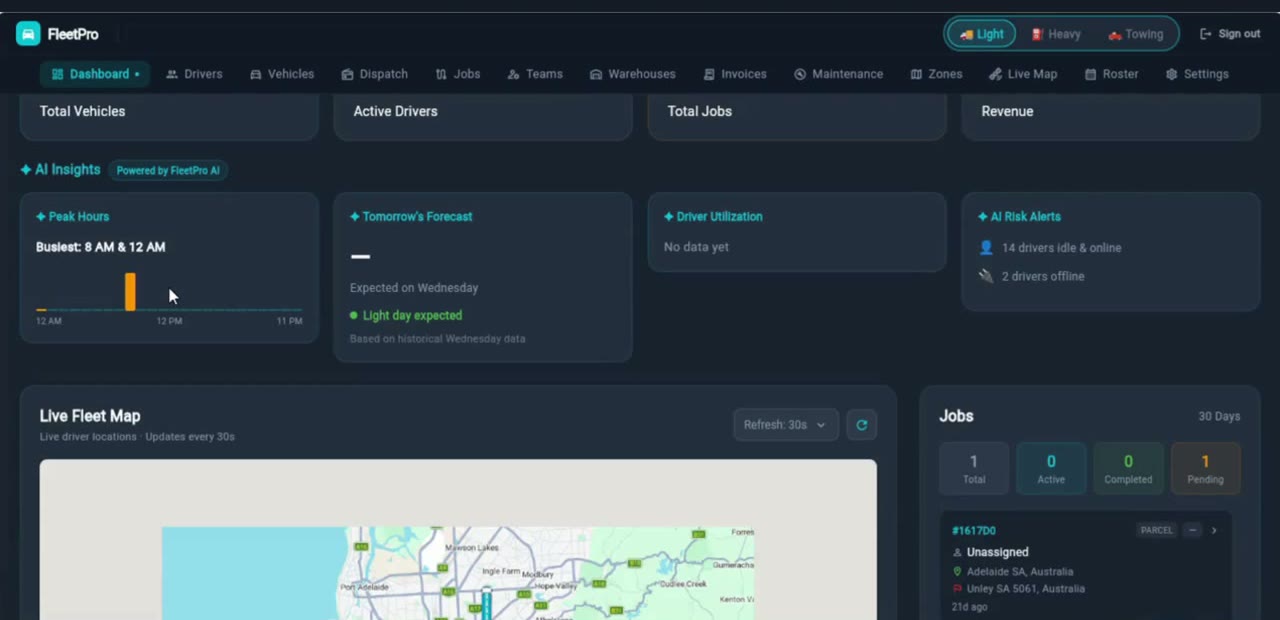 Live fleet map & AI insights