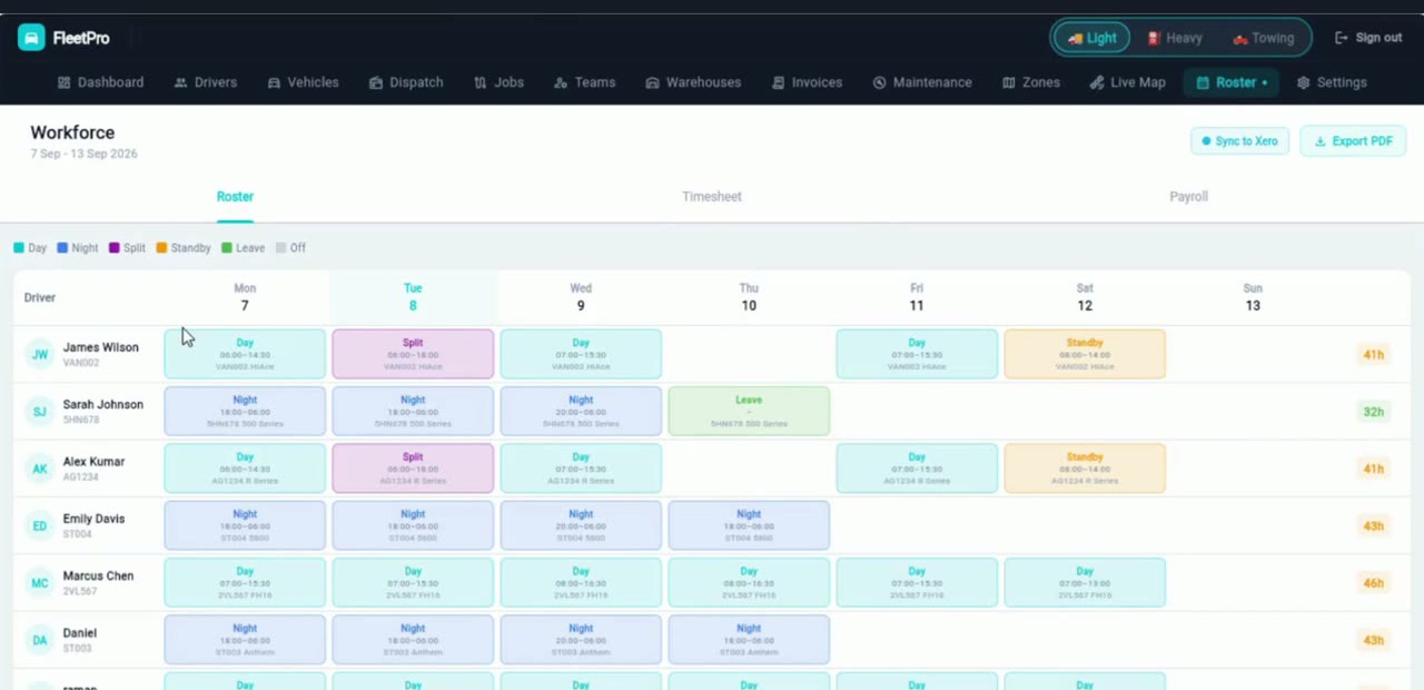 Roster, timesheets & payroll